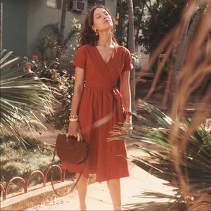 Sezane Marielle Linen Dress in Terracotta